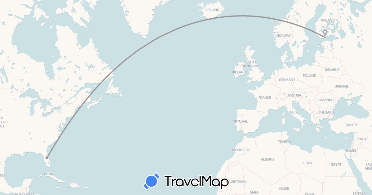 TravelMap itinerary: driving, plane in Finland, United States (Europe, North America)